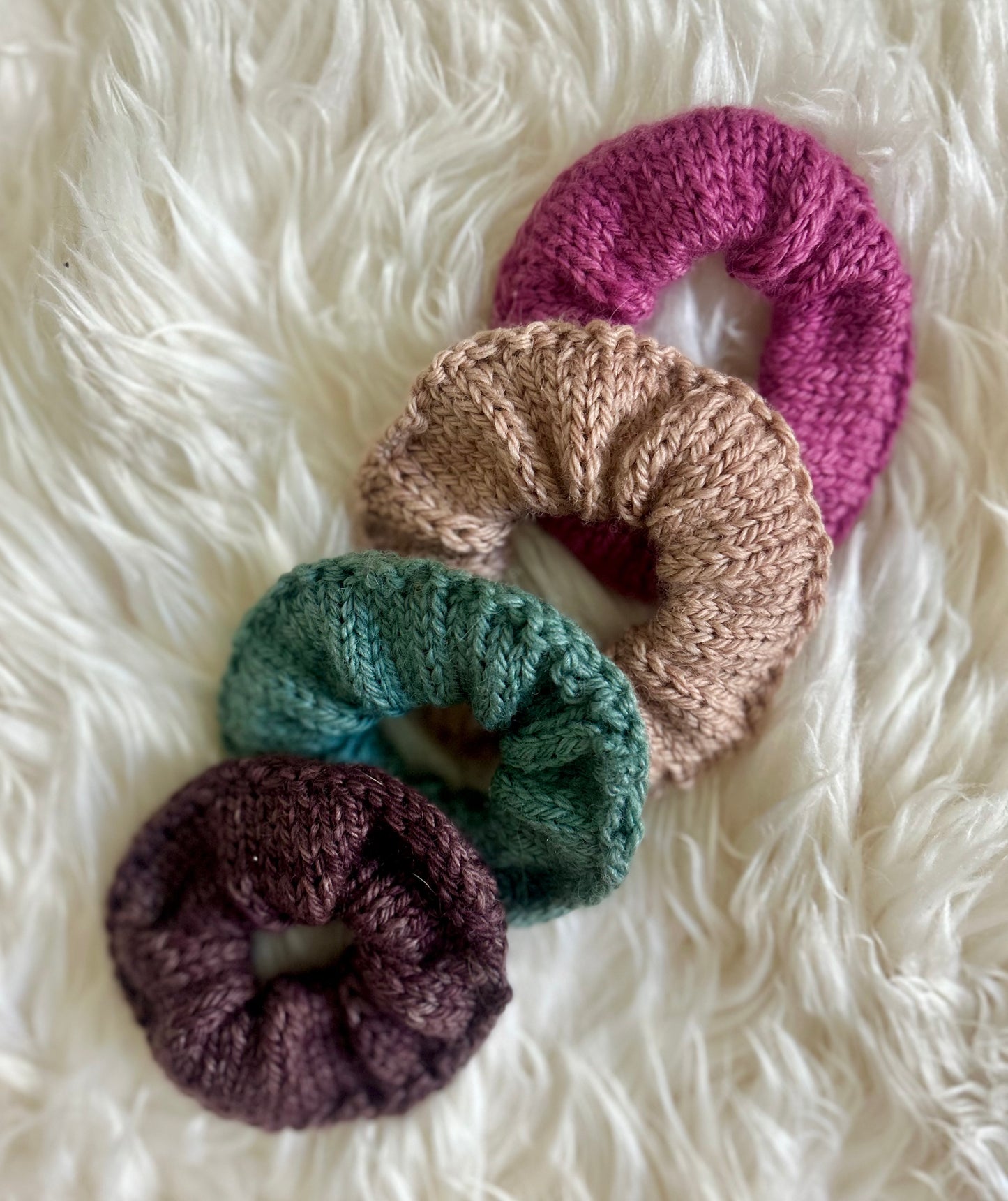 4 hand-knit scrunchies